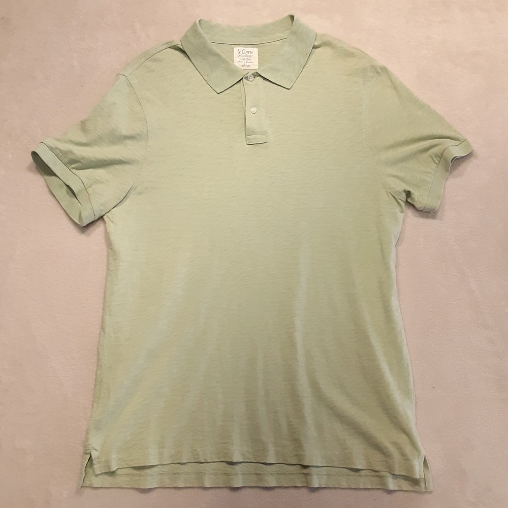 J.Crew Mens Slub Cotton Polo Shirt Large Green 2 Button Placket 25457